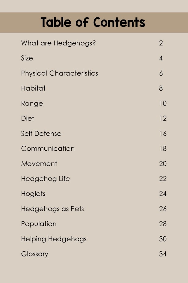 Hedgehogs- TOC