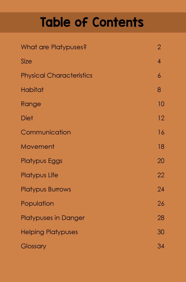Platypuses- toc